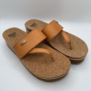 Reef Cushion Sol Hi Cork Platform Sandals Women's Size 9 Brown Tan
